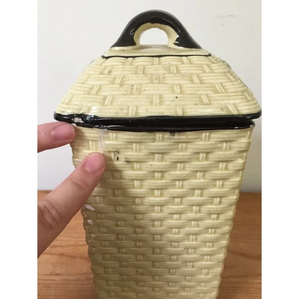 Vtg Hotta Yu Shoten Japan Japanese Basketweave Majolica Tea Jar Kitchen Canister